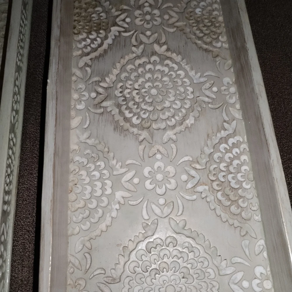 Cost Plus World Market Cream Vanity Tray Floral Design